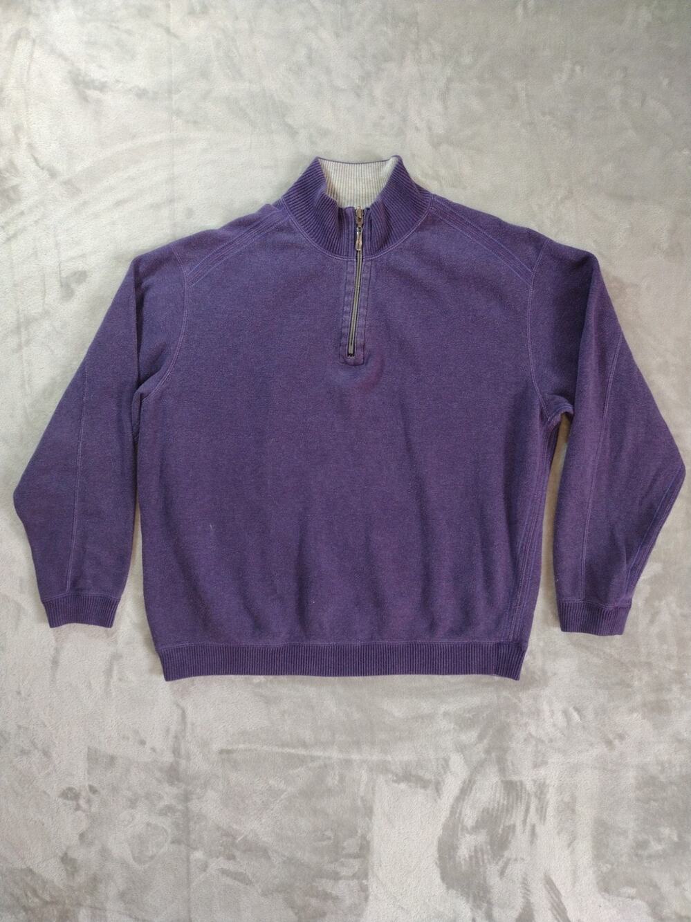 Vtg Tommy Bahama Sweater Mens XL Reversible Purple Gray 1/4 Zip Eclectic Y2K